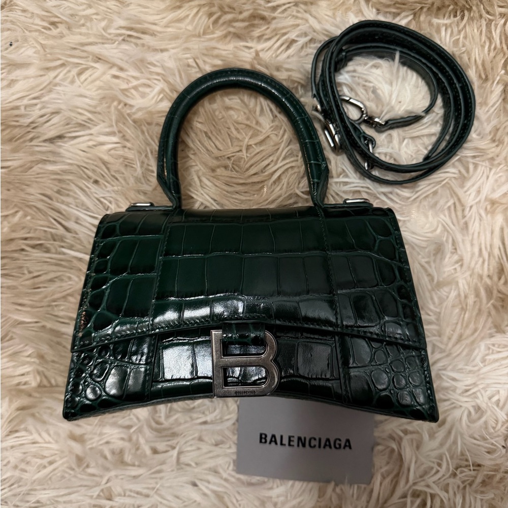 Balenciaga Shiny Calfskin Crocodile Embossed Hourglass